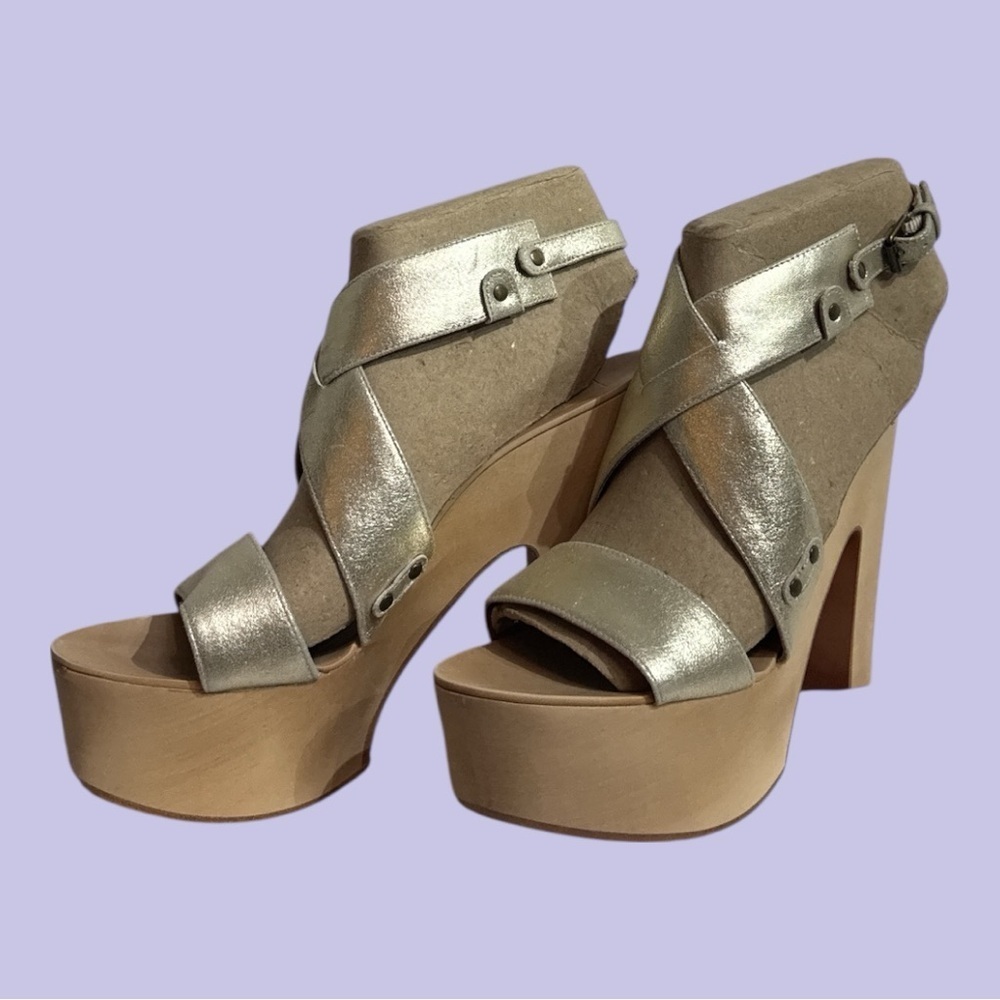 J. LITVACK Platform Sandals 6” Heel Ankle Strap Champagne Gold Size 8.5V - Picture 3 of 10